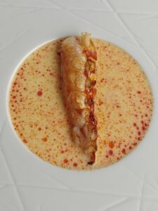 Pan-Fried Lobster with beurre blanc flavored with Korean spices and 48-hour brioche