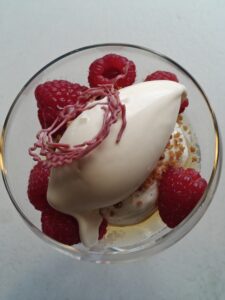 Raspberry dessert | Brown butter – sherry vinegar – white chocolate