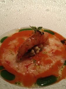 Gambero Rosso | Sicilian Red Prawn, Panzanella Tabbouleh, Tomato Water Consommé, Basil, Amalfi Citrus
