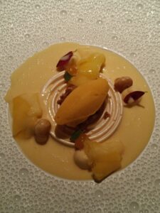 Mango | Mango Sorbet, Yoghurt Parfait, Amaretto Crème Anglaise