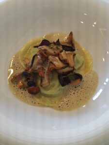 Herb ravioli, ricotta, chanterelle mushrooms